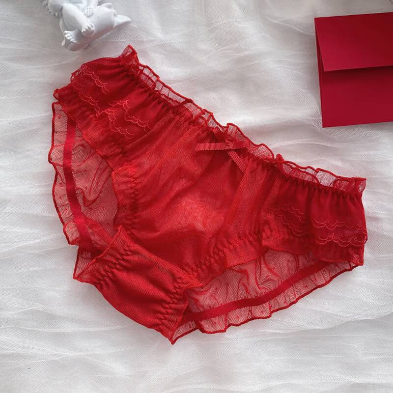 同款本命年属牛年女士短裤头红色内裤女蕾丝网纱甜美日系性感奶丝少女