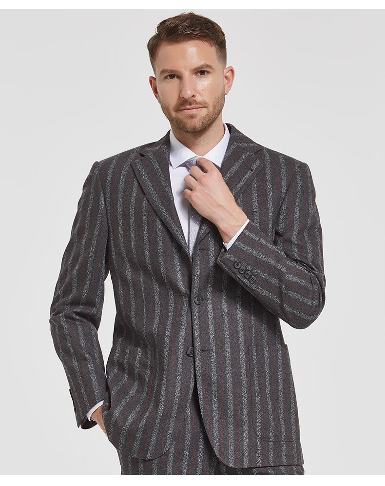 judger庄吉羊毛西服亚麻断码特价商务休闲男士时尚大格纹西装半里837