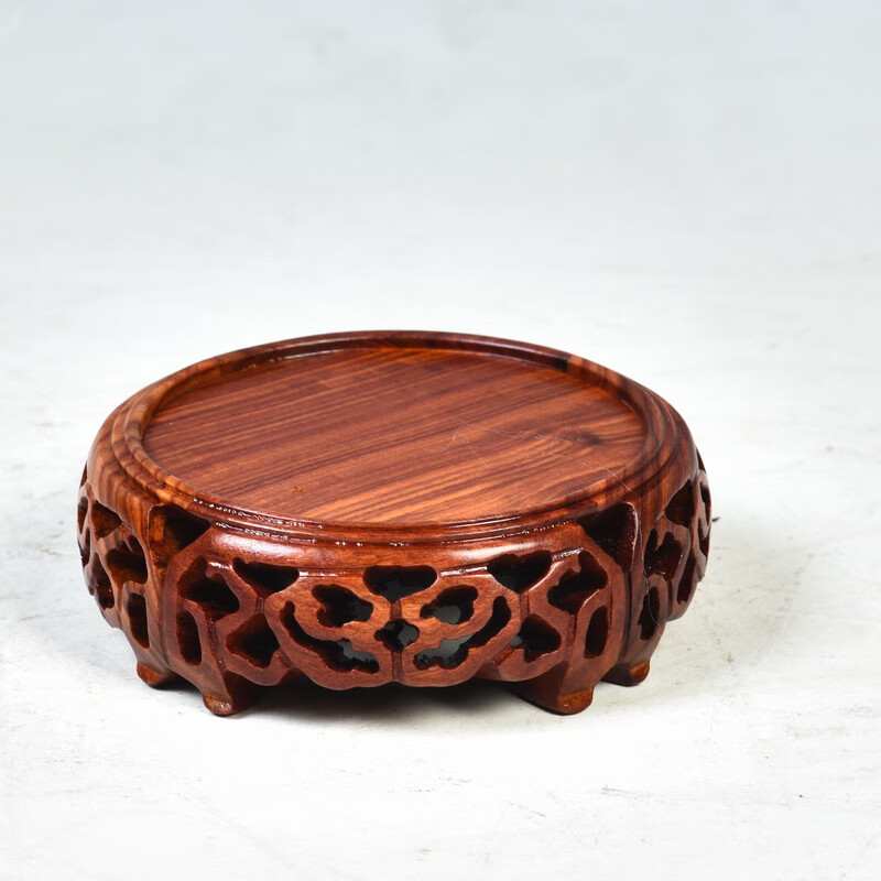 红木底座红檀木雕云海几圆形底座鱼缸花瓶香炉紫砂壶茶具底座实木