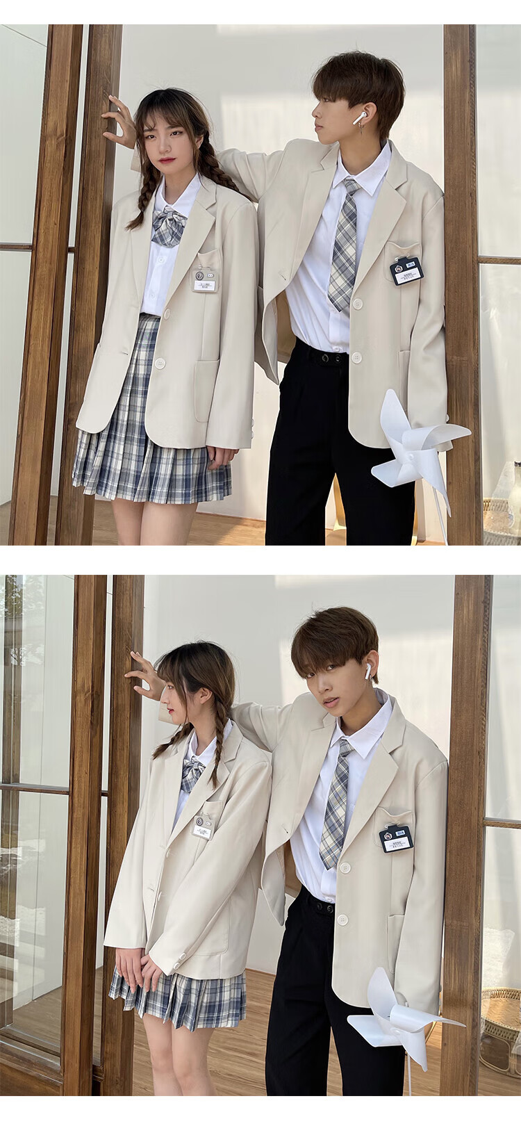 长常春藤学院风套装jk制服白色dk制服男女诘襟校服情侣西装外套情侣款