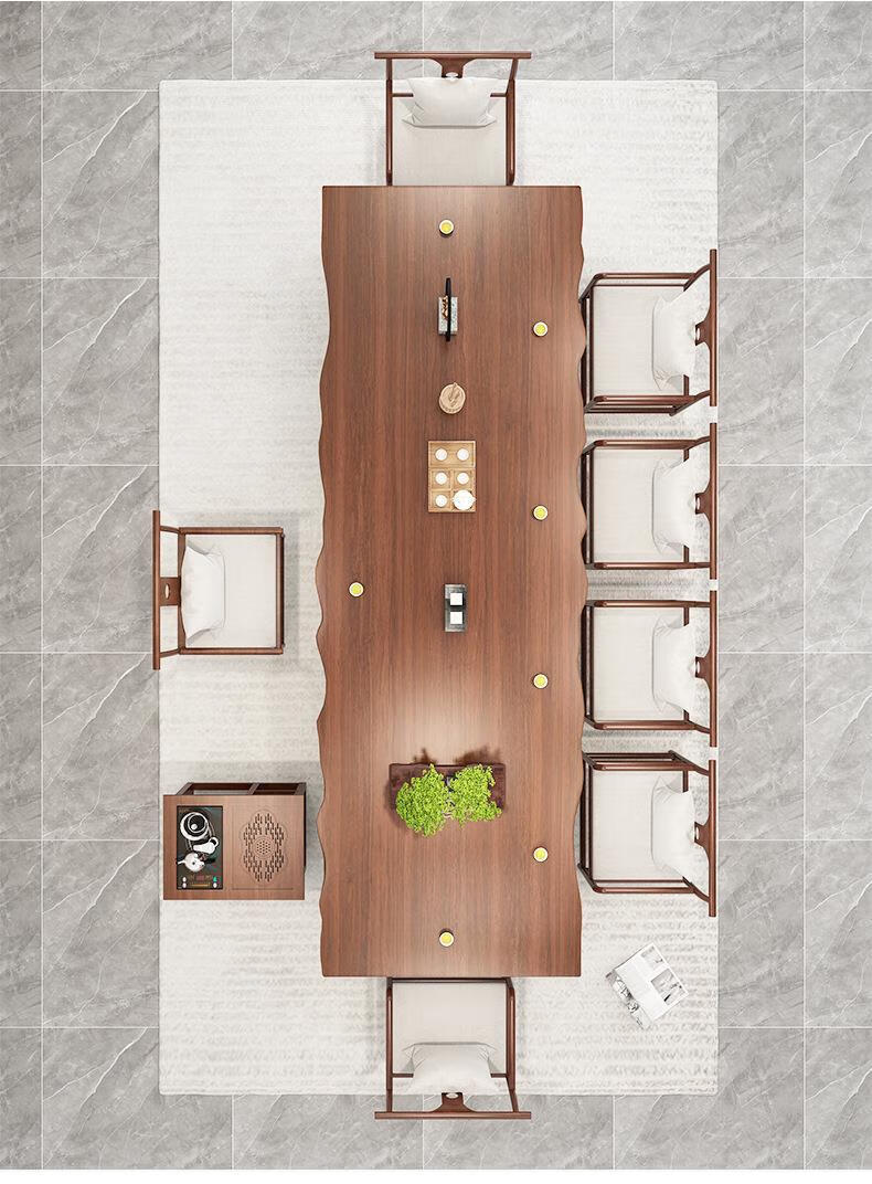 中式实木茶桌办公室禅意茶桌全套大板原木家用茶桌椅组合一体茶台