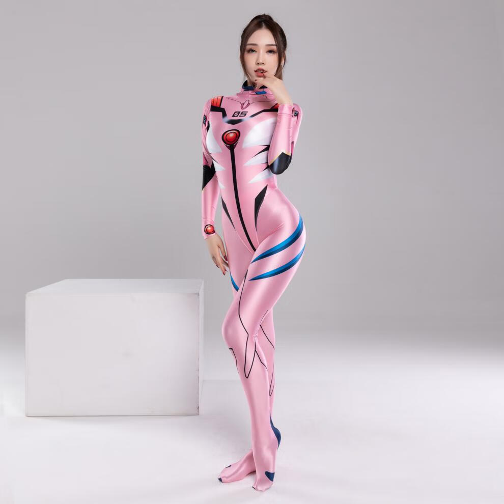 哈昱 日本动漫高清印花四季泳衣连体组合套装油光系列 eva粉 短袖 长