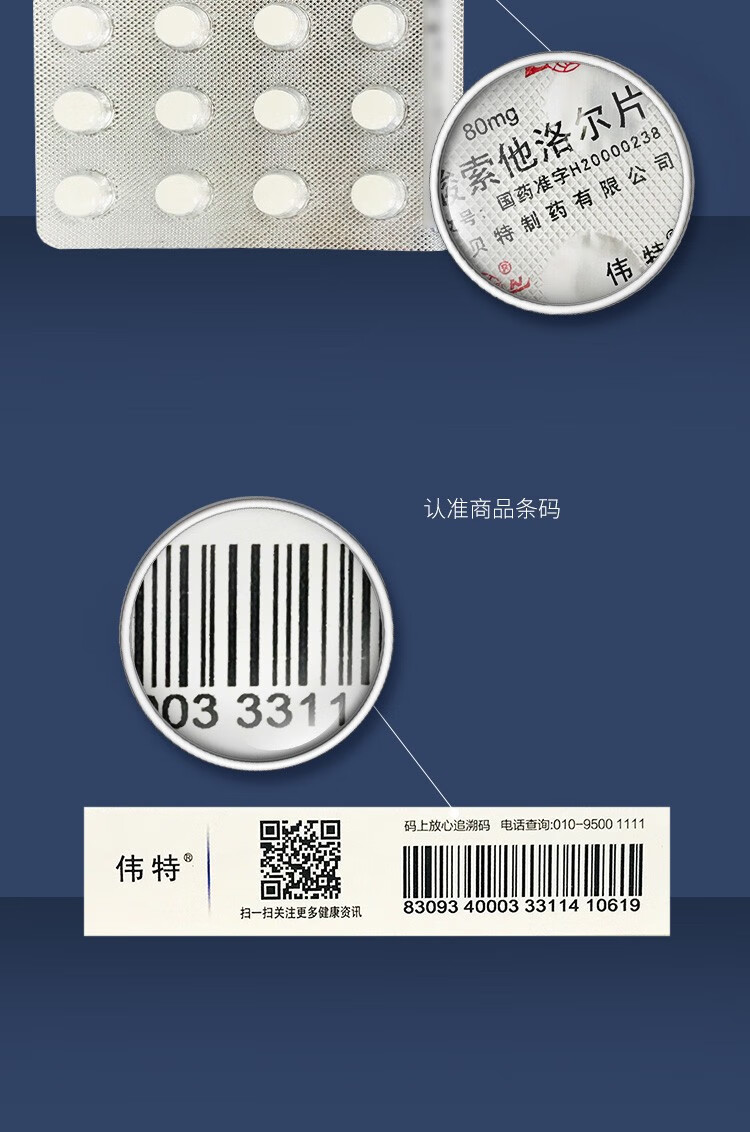 伟特 盐酸索他洛尔片 80mg*24片 心房颤动心律异常 心肌梗死 鲁南制药