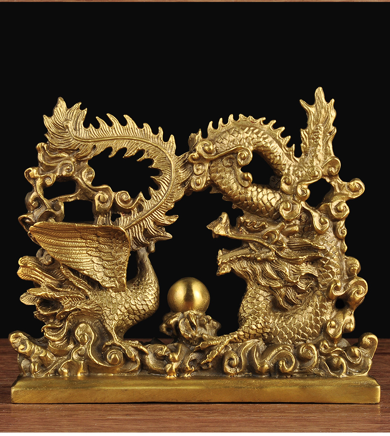 全铜龙凤戏珠风水工艺品家居客厅创意送结婚礼品一对龙凤呈祥摆件88寸