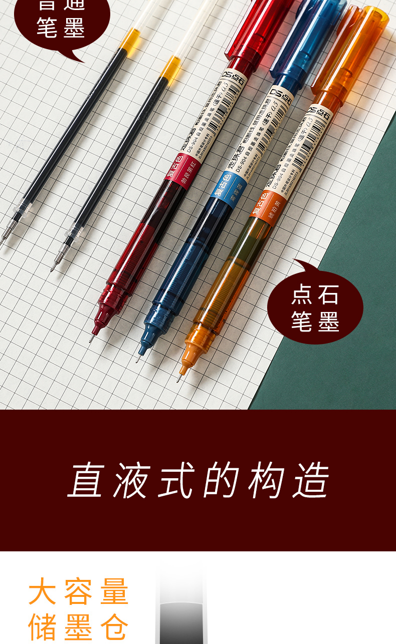 点石904复古色中性笔05mm速干墨手帐笔记文具考试学生用按动笔头彩色