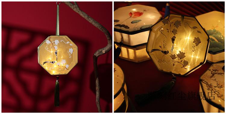 节灯笼 七夕节灯笼中国风复古手提花灯菱形汉服成品宫灯发光过年 o465