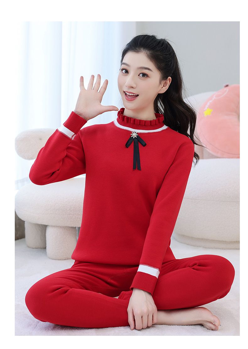 青少年保暖内衣套装加绒加厚高中生少女上衣冬季女孩打底衫大童秋衣