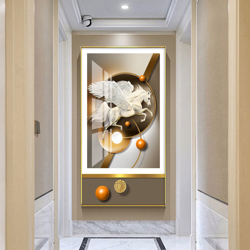 米囹入户玄关装饰画走廊过道挂画现代简约立体晶瓷画轻奢竖版壁画吉光