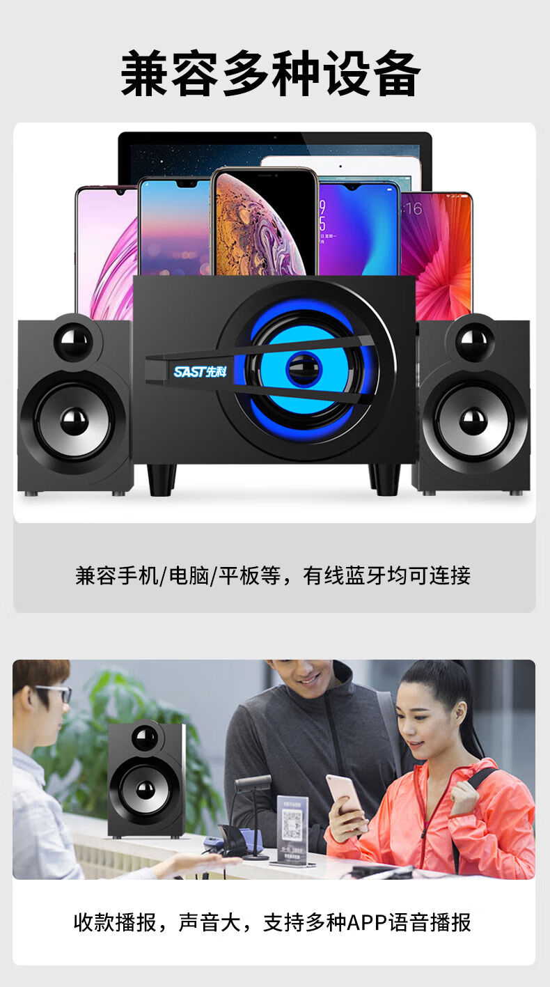先科多媒体电脑台式音响家用电视低音炮手机蓝牙音箱笔记本重低音普通