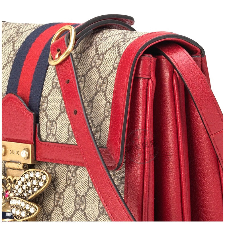 古驰(gucci) 女包小蜜蜂搭扣红绿织布单肩链条包524356 i6bt 白色