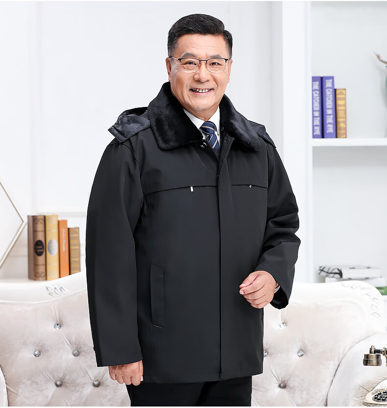 中老年袄冬季加厚保暖衣男皮毛一体服爸爸装皮袄尼克服定制款全身袖长