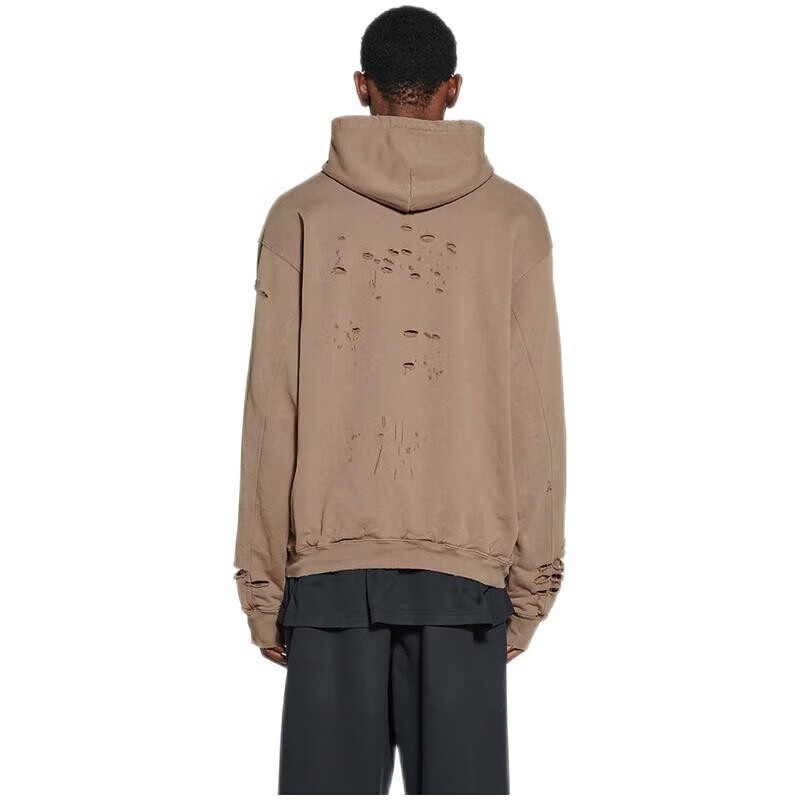 balenciaga巴黎世家长袖连帽卫衣男士破烂褶皱宽松版套头衫棉质印花