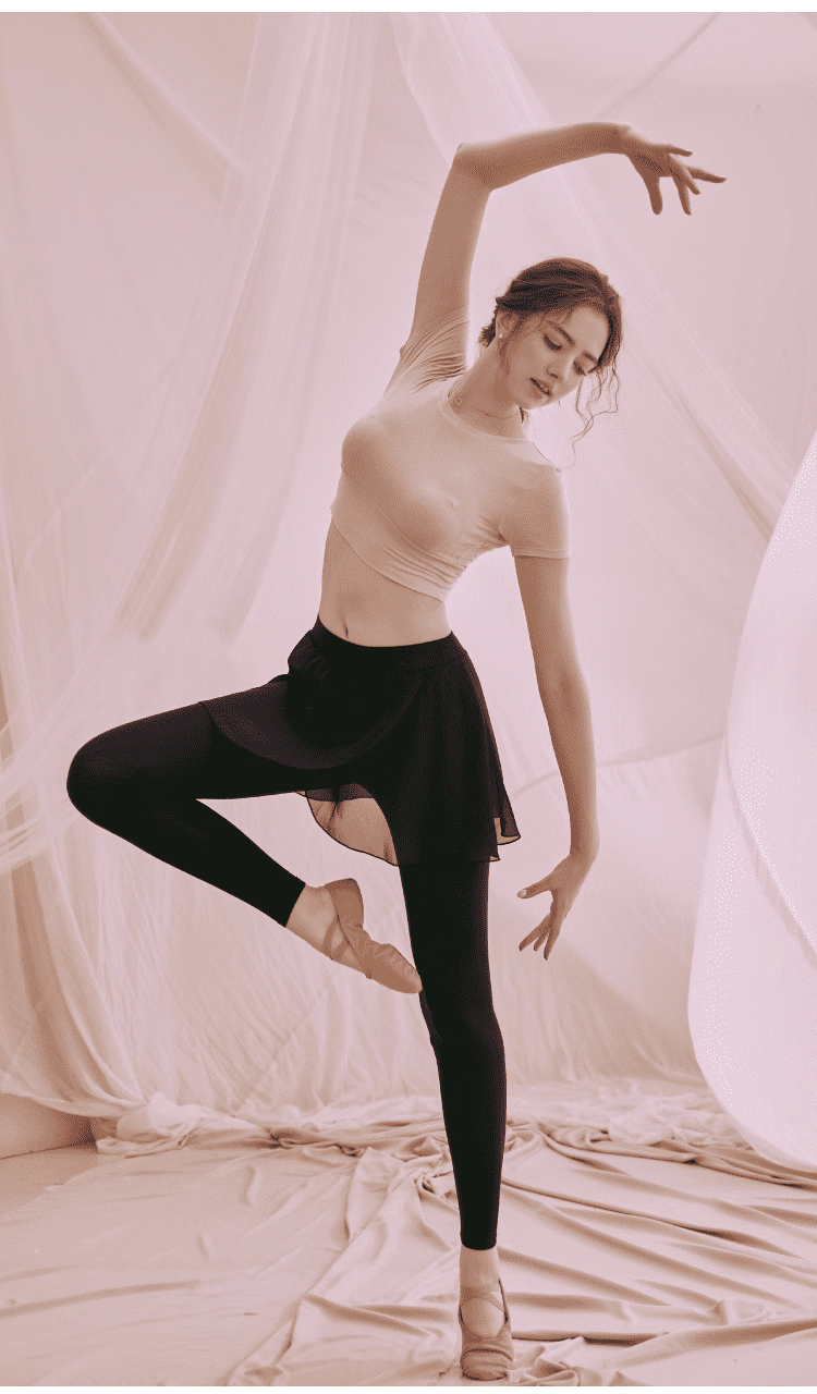 芭蕾舞练功服紧身裤 现代舞蹈裤裙飘逸成人短款紧身芭蕾舞女练功服