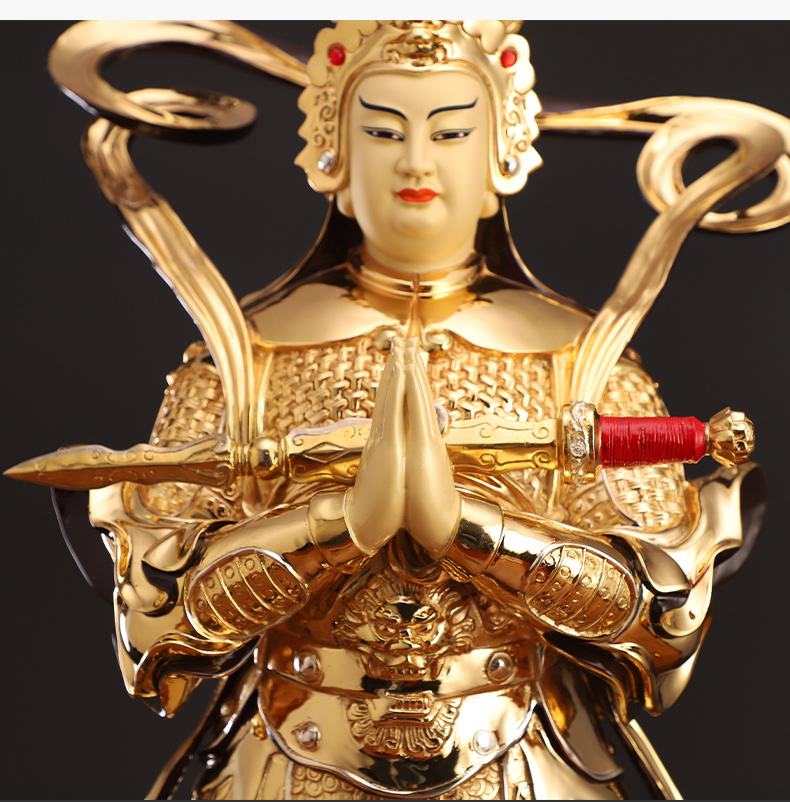 九黎圆通 台湾鎏金韦陀菩萨佛像纯铜合掌合手韦陀菩萨摆件佛教韦陀