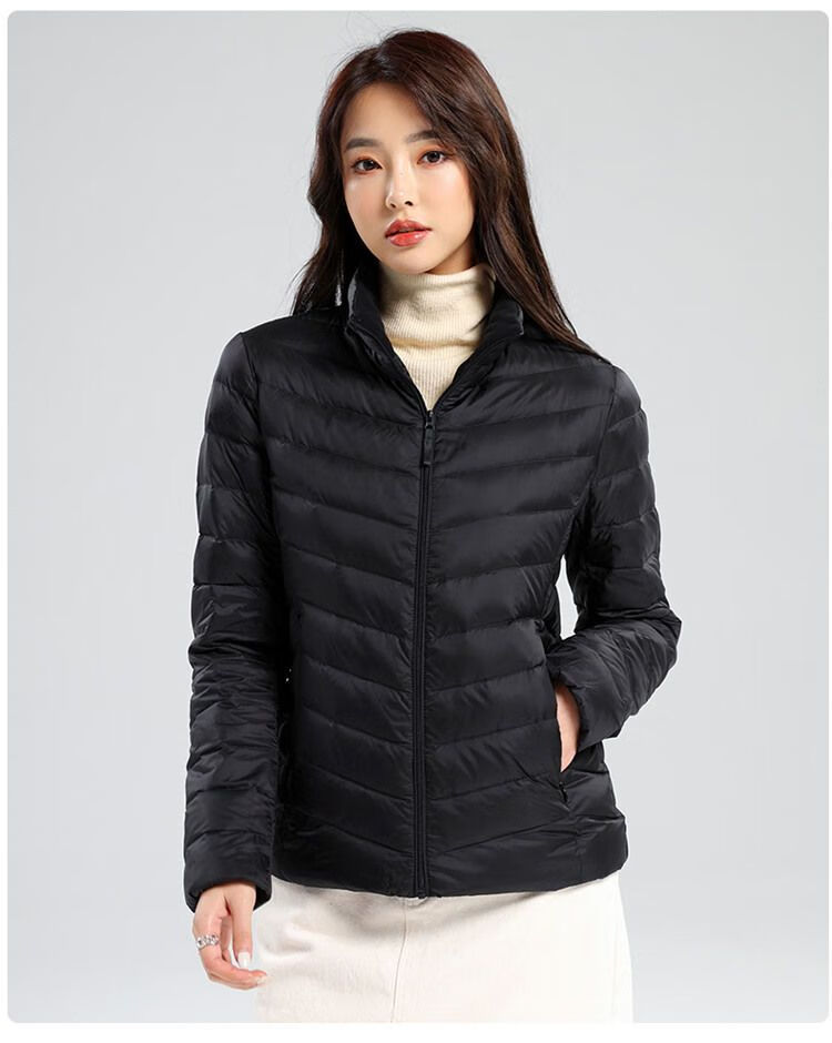 雪中飞羽绒服女 秋冬新款女轻薄立领纯色羽绒服青年学生外套官方旗舰