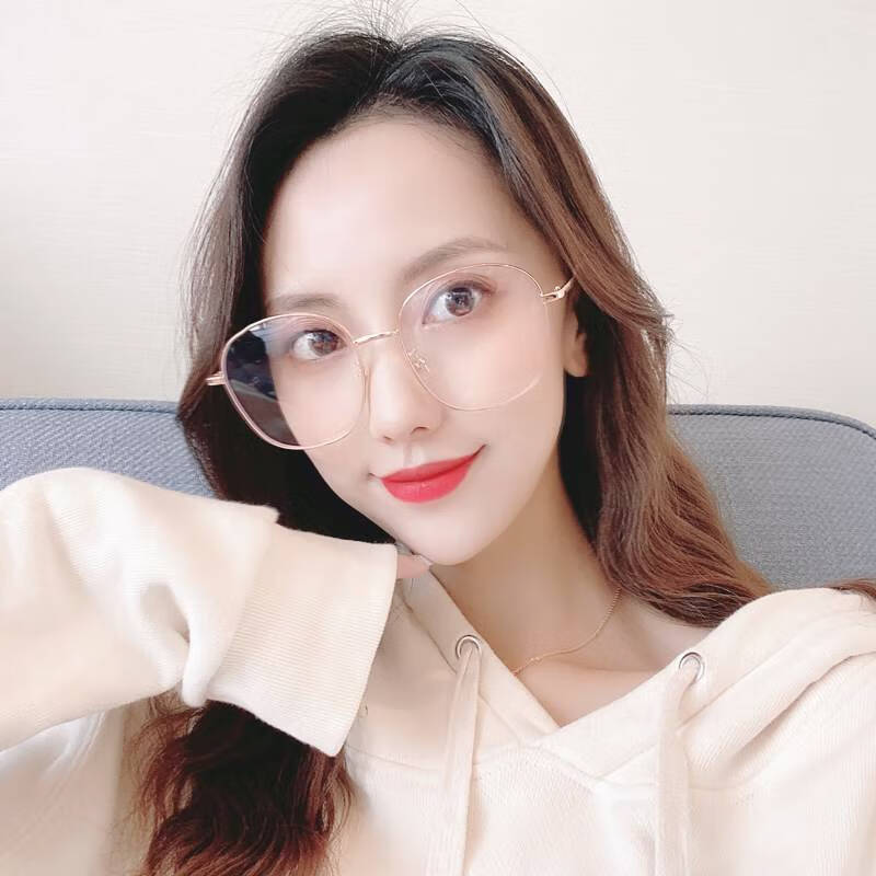 脸宽脸度数装饰镜韩版潮圆脸显瘦可配近视眼镜框 左右各300度 金色框
