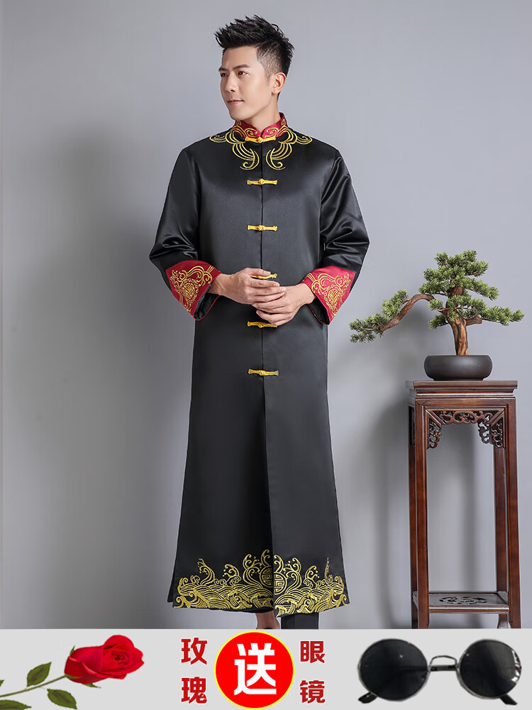 gioio中式婚礼伴郎服秀禾服男中国风唐装大褂秋季古装搞笑结婚礼服