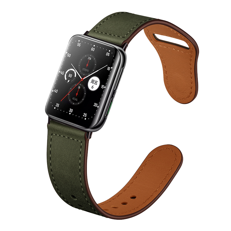oppo watch 1/2智能手表复古小牛皮反扣表带真皮46mm透气oppowatch
