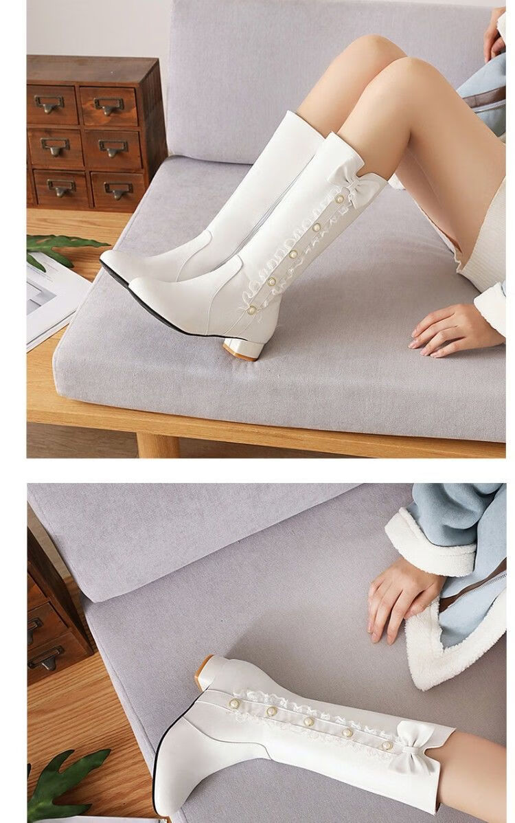 女童长靴秋冬新款公主加绒皮靴儿童棉靴大童高筒靴女不过膝长筒靴白色