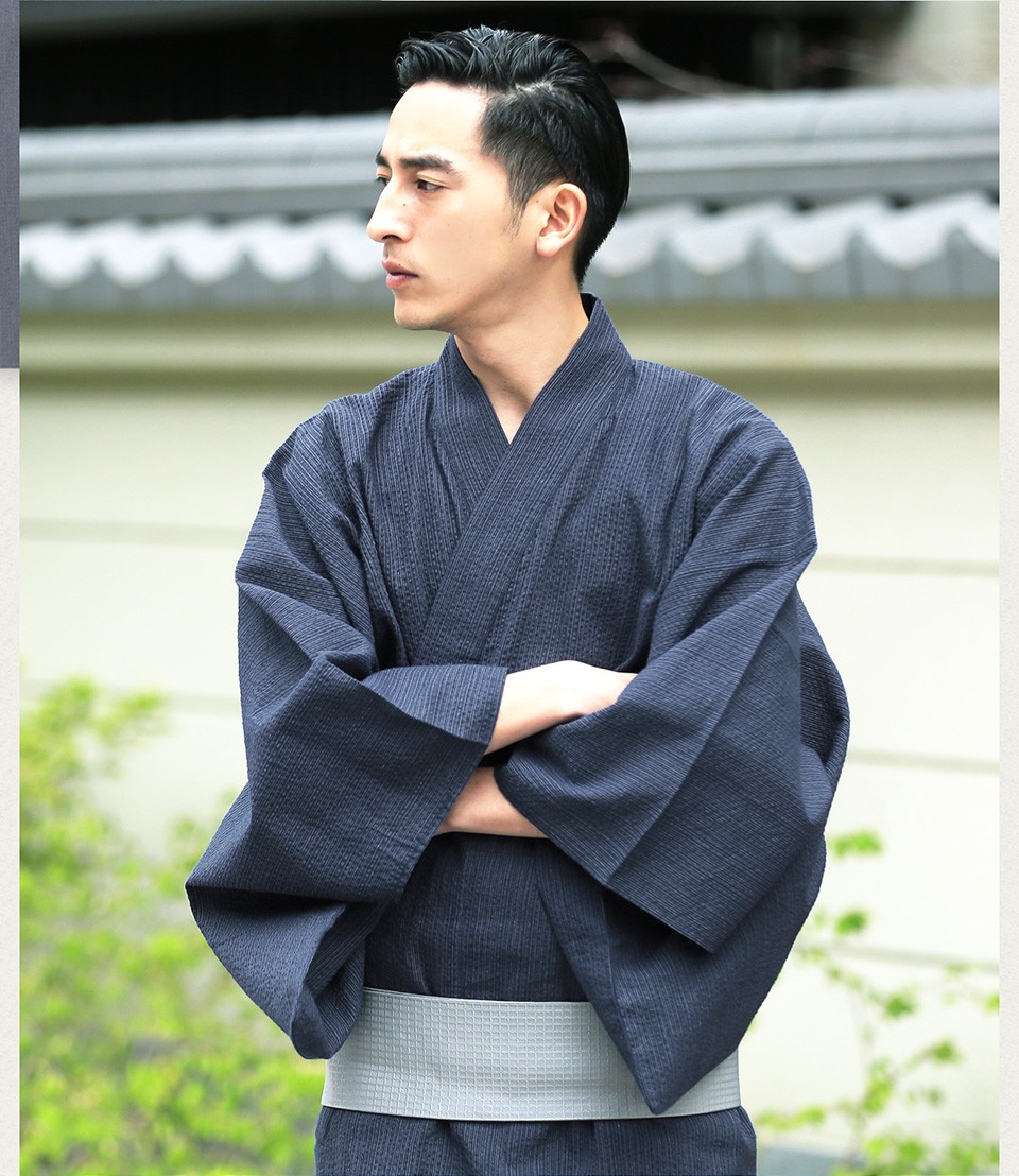 男士和服日本传统和服浴衣日式和风cos正装传统浴衣睡衣棉质套装深蓝