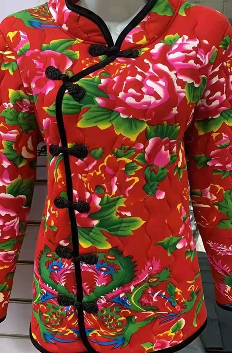 东北花棉袄女民族风小花袄冬季加厚东北大花袄碎花棉服棉衣花棉袄短款
