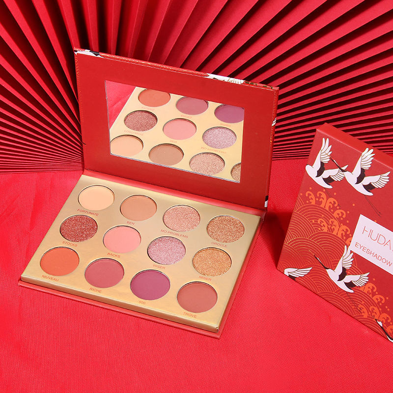 中国风12色仙鹤眼影哑光珠光眼影盘大地色平价学生初学者网红同款 单