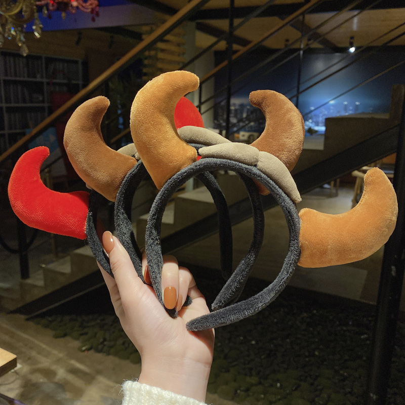 风发箍女儿童牛角头饰公主拜年头箍女童牛年过年发饰 牛角发箍2个装h