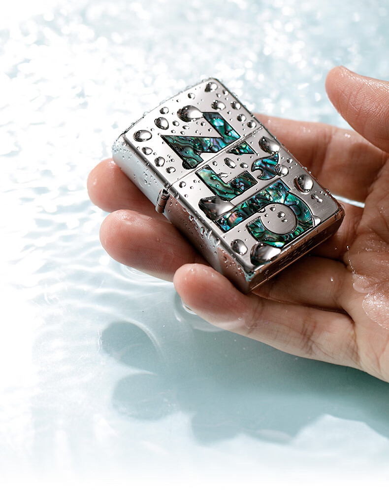 之宝zippo打火机美国原装镜面彩贝壳镶嵌芝宝双面标志zp煤油打火机