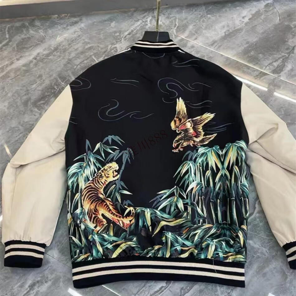 nasa giss外套男秋季潮牌百搭虎鹰印花丝绸夹克高街痞帅拼接国潮棒球