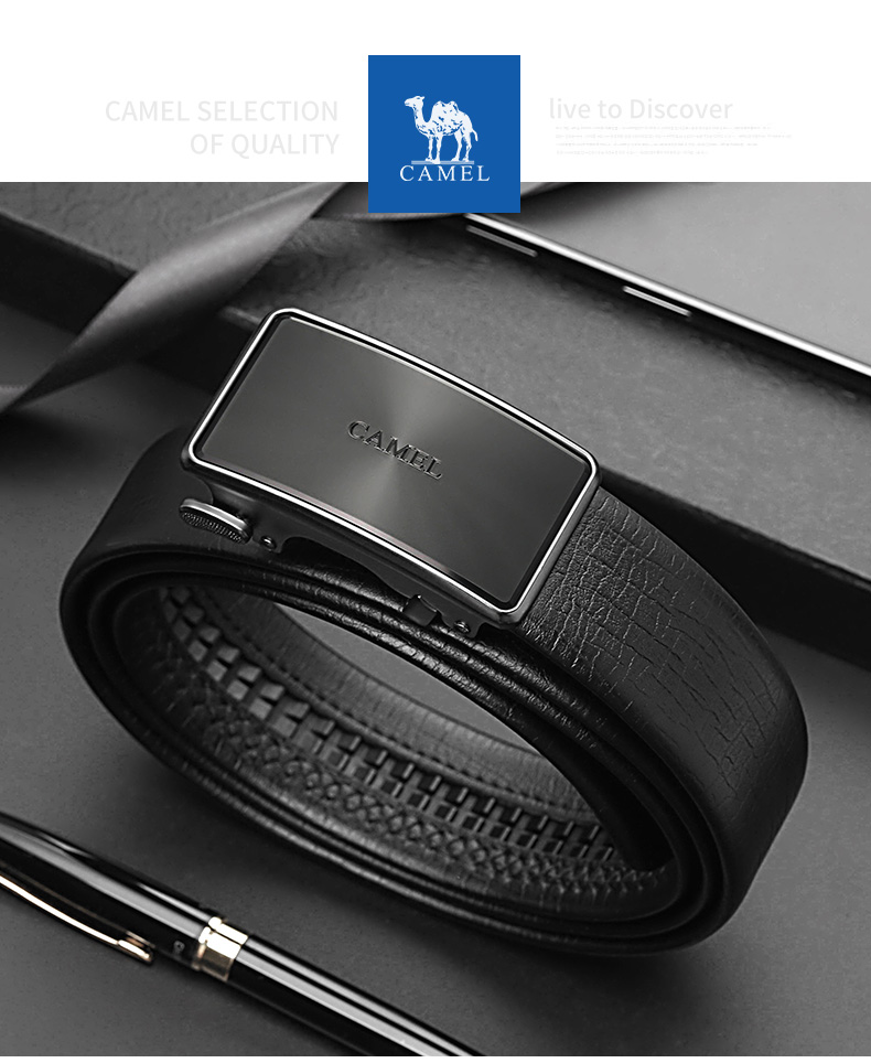 骆驼皮带质感合金锁扣腰带自动扣青年商务年轻男品质西装休闲皮带df