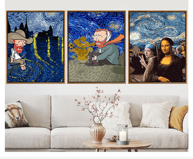 diy数字油画油彩画客厅卧室卡通抽象手绘填色涂鸦画梵高名画 星空下的