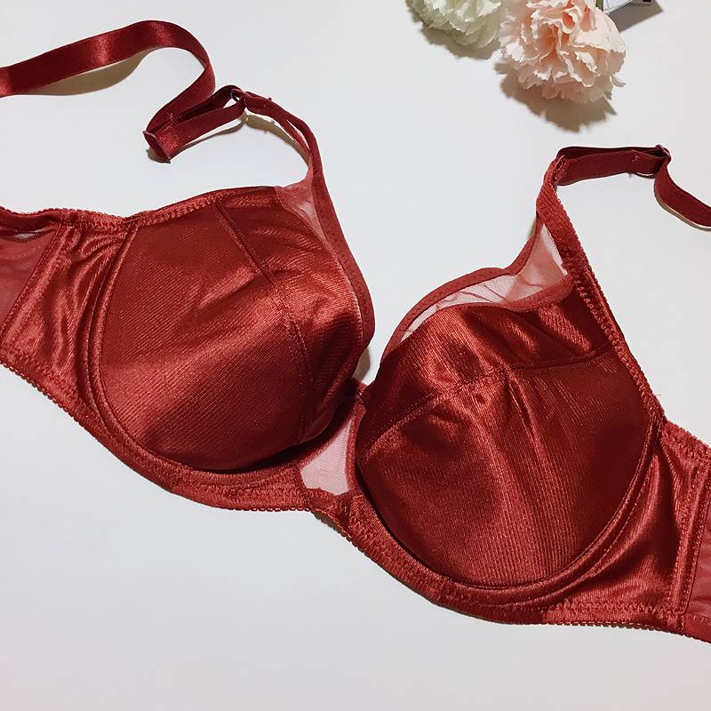 浪莎薄软杯全罩杯大号文胸砖红色惑夏季纹胸女性聚拢女式性感内衣臧
