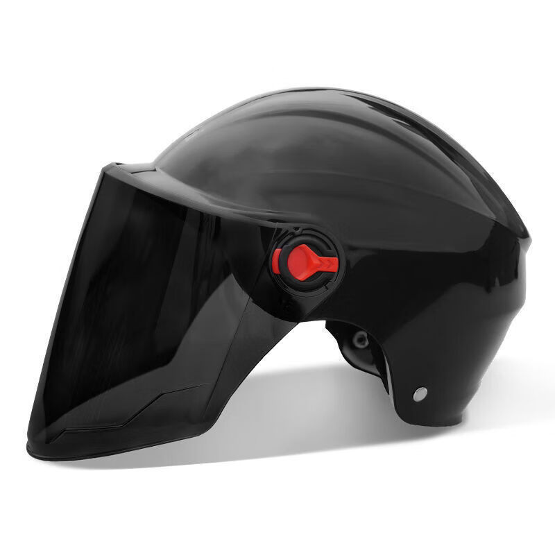 头盔男女四季通用半盔透气防晒夏季电动摩托便携式安全帽黑色茶色镜片