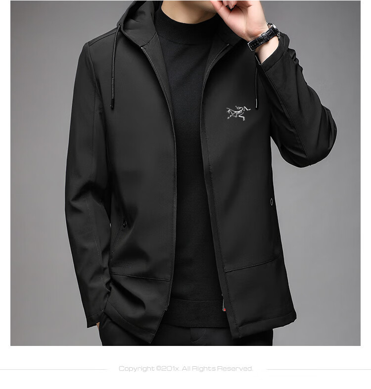 始祖鸟男装外套春秋户外防风运动休闲夹克百搭冲锋衣修身上衣 兰黑