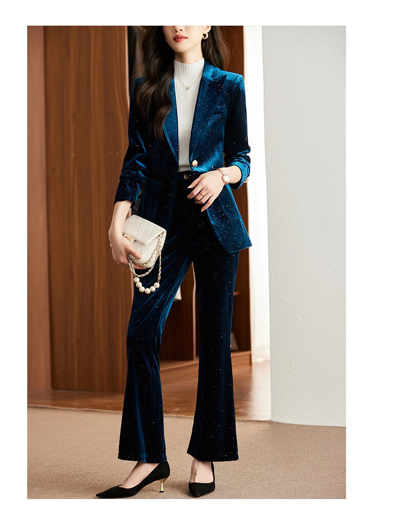 22年金丝绒西装外套女2022新款秋装职业装气质女神范休闲小西服套装女
