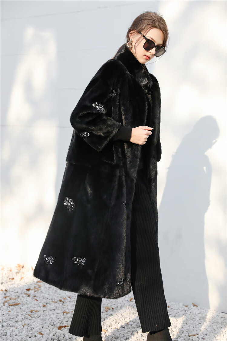 定制美国貂 宝嘉美进口短毛黑貂 水貂皮草外套整貂皮大衣女 宝嘉美