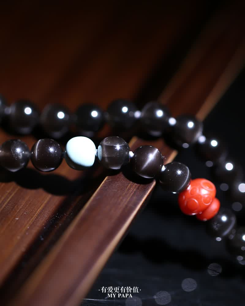mypapa彩宝收藏料神秘暗色系猫眼黑月光石多圈手链手串s26-3-10