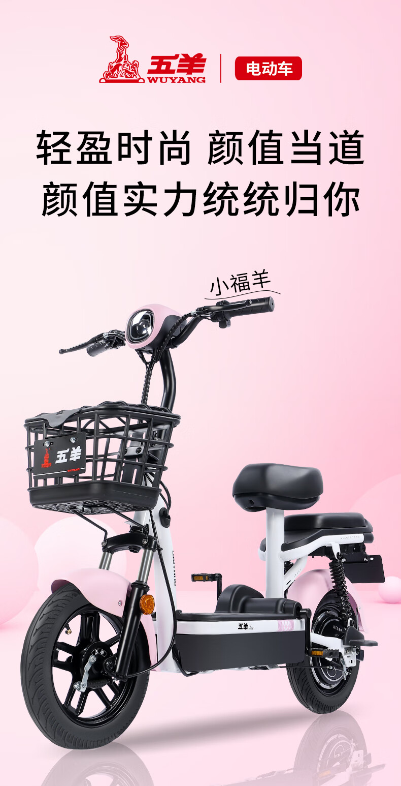 五羊新国标电动自行车小型48v锂电池外卖长跑电瓶车男女亲子代步 灰白