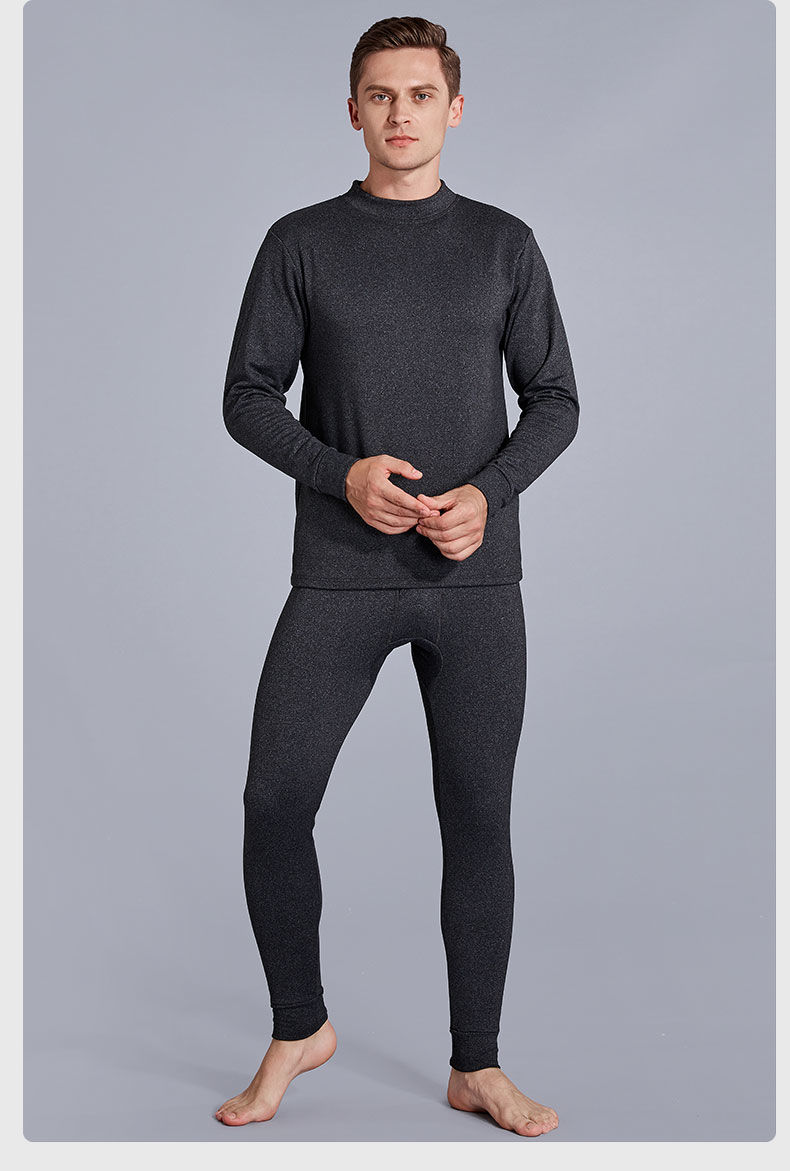 德绒保暖内衣男士加绒防寒打底衫新款秋衣秋裤套装冬季自发热中领套装