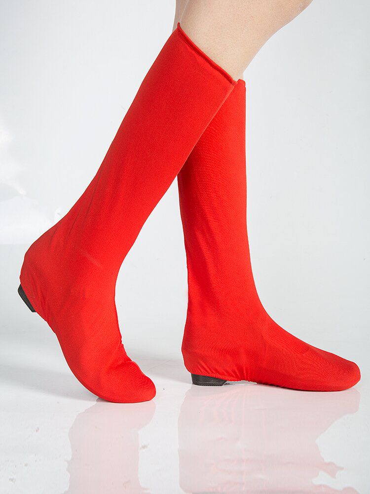 民族舞长靴舞蹈鞋套蒙古藏族靴套民族女兵舞台袜套表演出服长筒红色