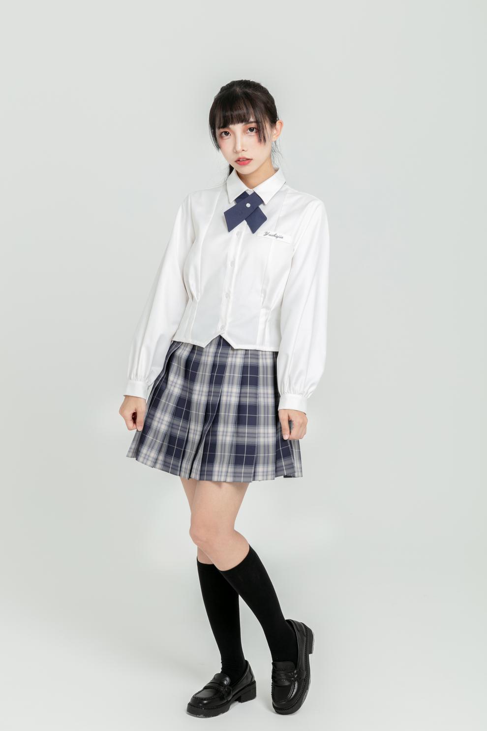 御茶家韩式收腰领衬衫jk制服女黑白百搭基础款秋冬季学院风杏色xl