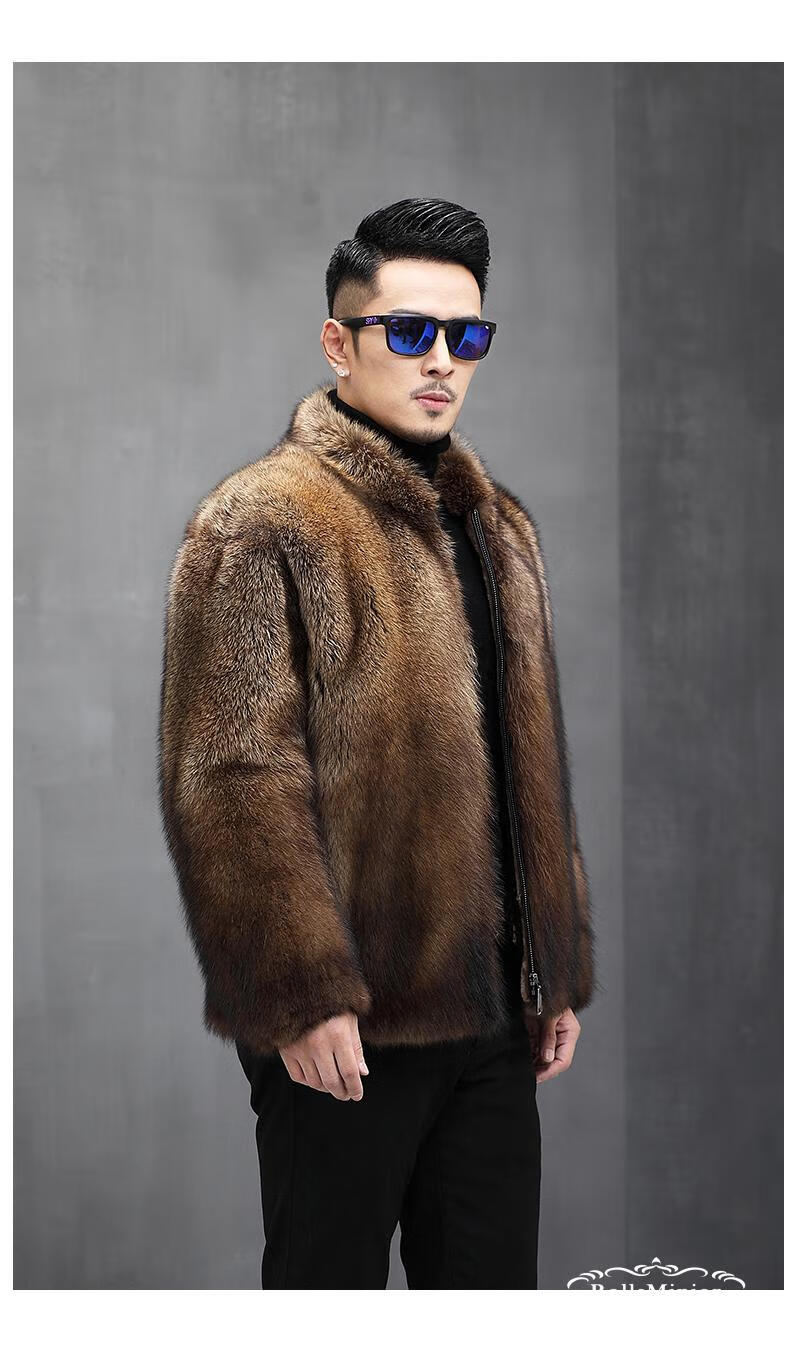 劳斯名爵轻奢品牌皮草男2022北美渔貂貂皮大衣男进口整貂皮毛一体时尚