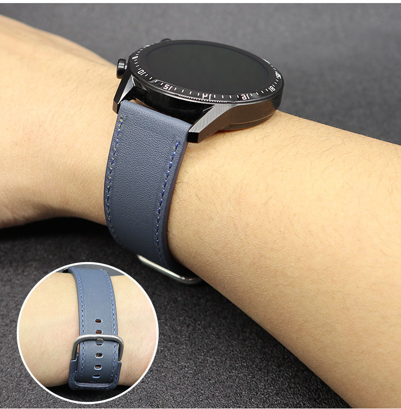 适用华为gt手表表带gt2progt2e通用荣耀watch2真皮表链反扣真皮牛皮