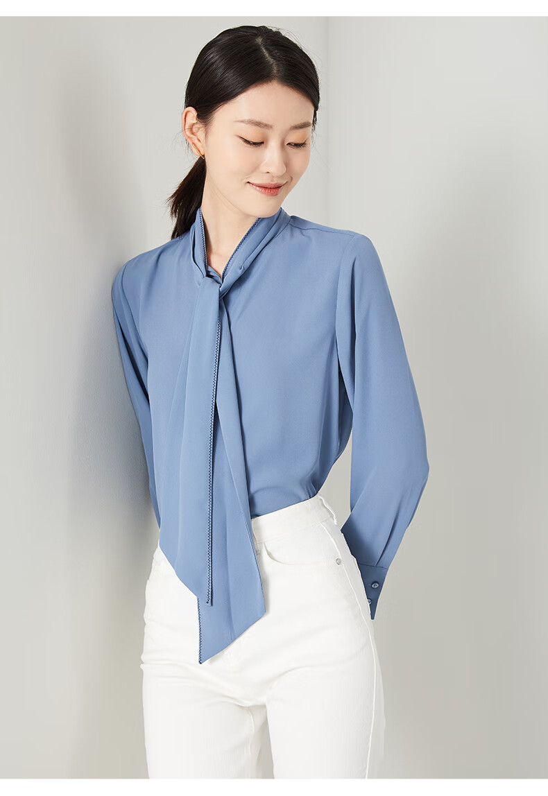 prich衣恋官方集团依恋衬衫女2020年冬季新款气质飘带领缎面长袖职场