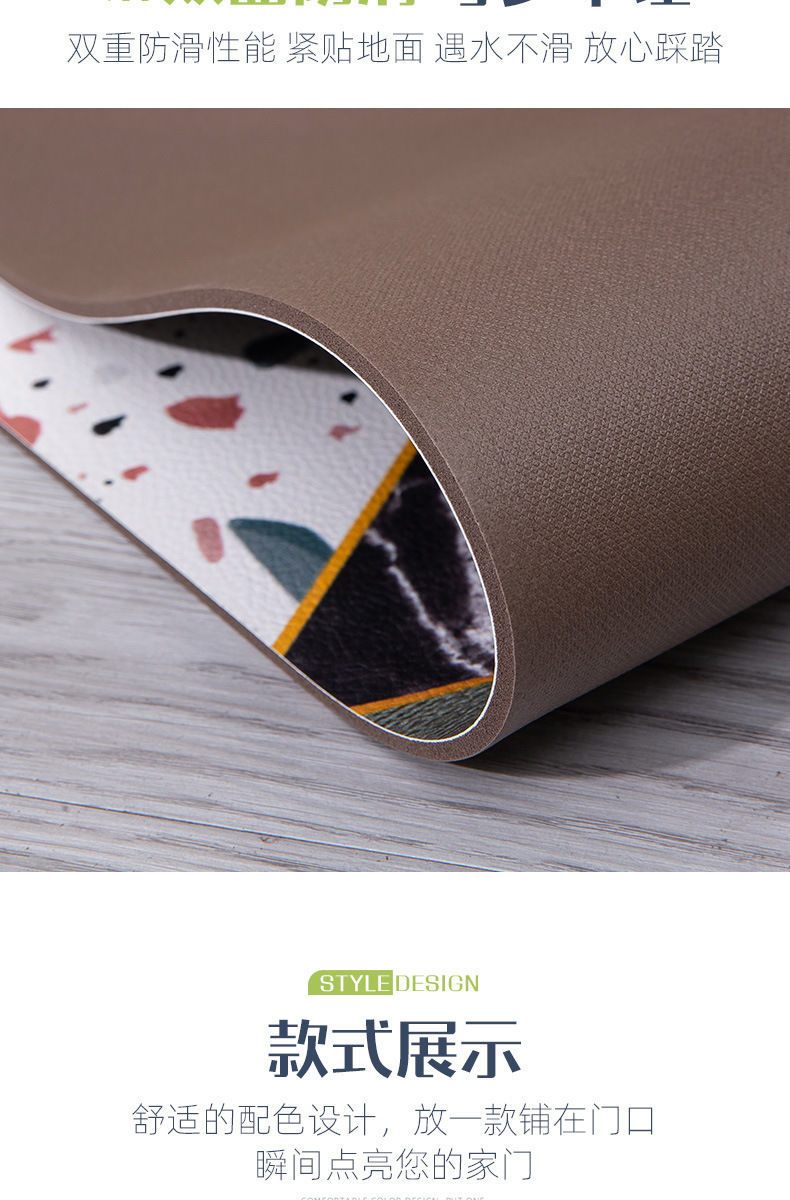 新款北欧风格皮革地垫入户门口厨房脚垫可擦洗简约可裁剪天空之城绿