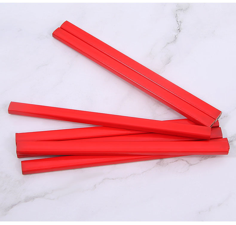 【汉丽轩】八角木工铅笔加粗笔椭圆木工铅笔扁芯红蓝双色六角黑色划线