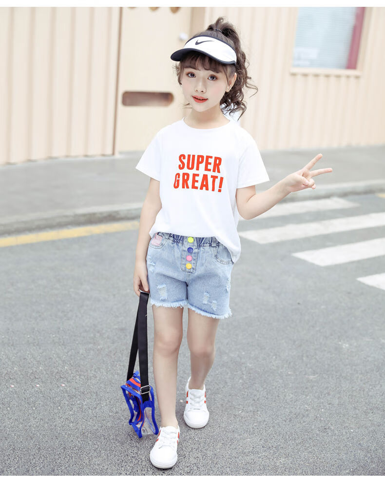 女童弹力牛仔短裤夏季外穿14休闲13热裤12岁洋气女中大童女孩短裤白色