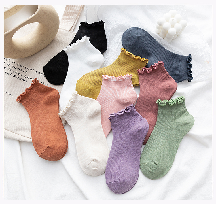 俞兆林10双木耳边袜子女短袜可爱日系春夏季薄款花边袜韩版糖果色jk