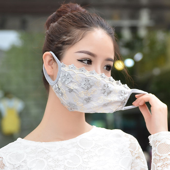 新品蕾丝口罩口罩女夏季薄款易呼吸透气防尘夏天遮阳面防晒成人时尚