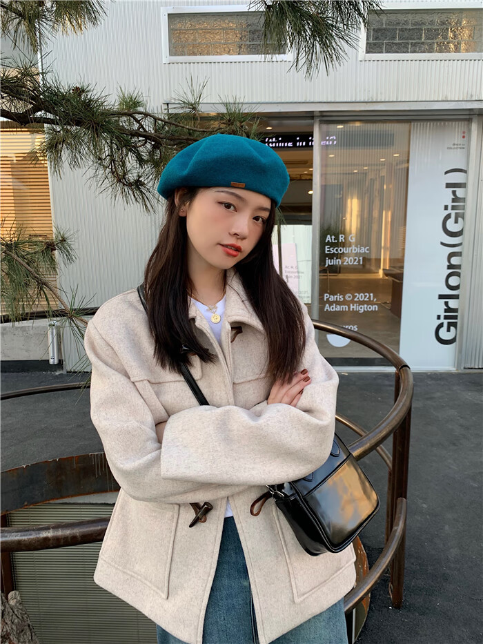 苡晴 复古百搭羊毛呢画家帽女秋冬保暖石原里美贝雷帽显脸小 黑色 m